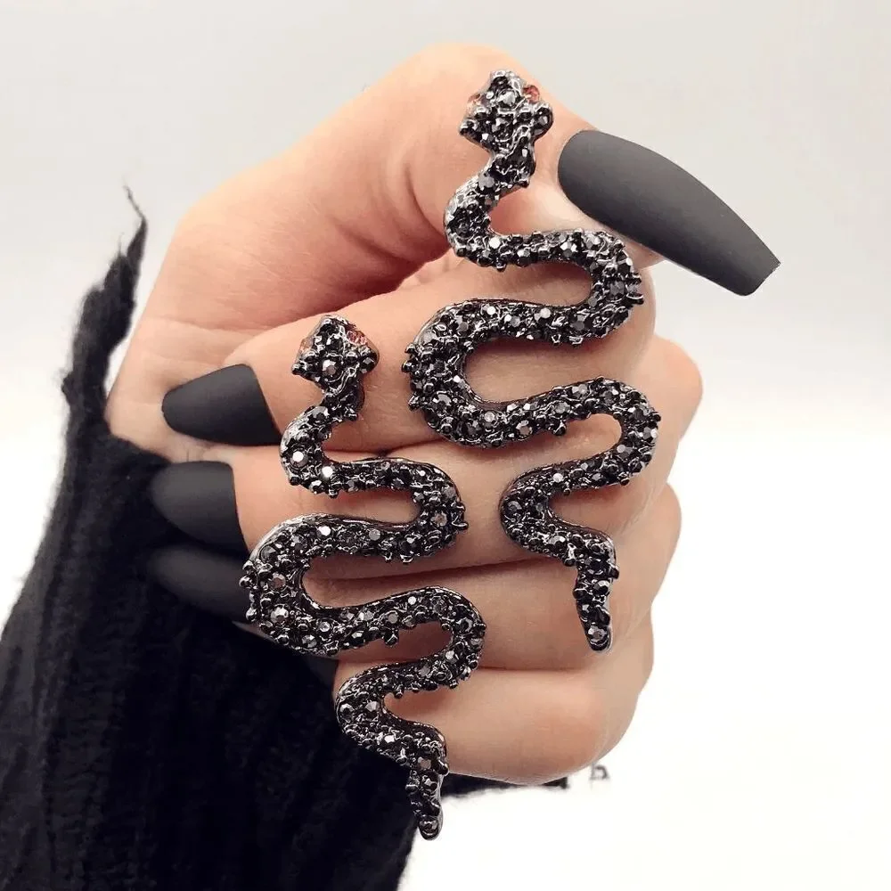 Black Diamond Crystal Red Eye Snake Earrings